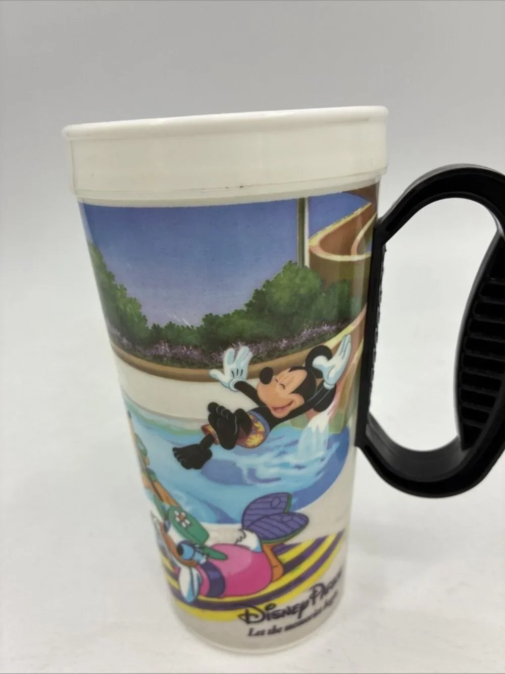 Disney Parks Mickey Minnie Donald Duck Souvenir Travel Cup Mug Black Handle